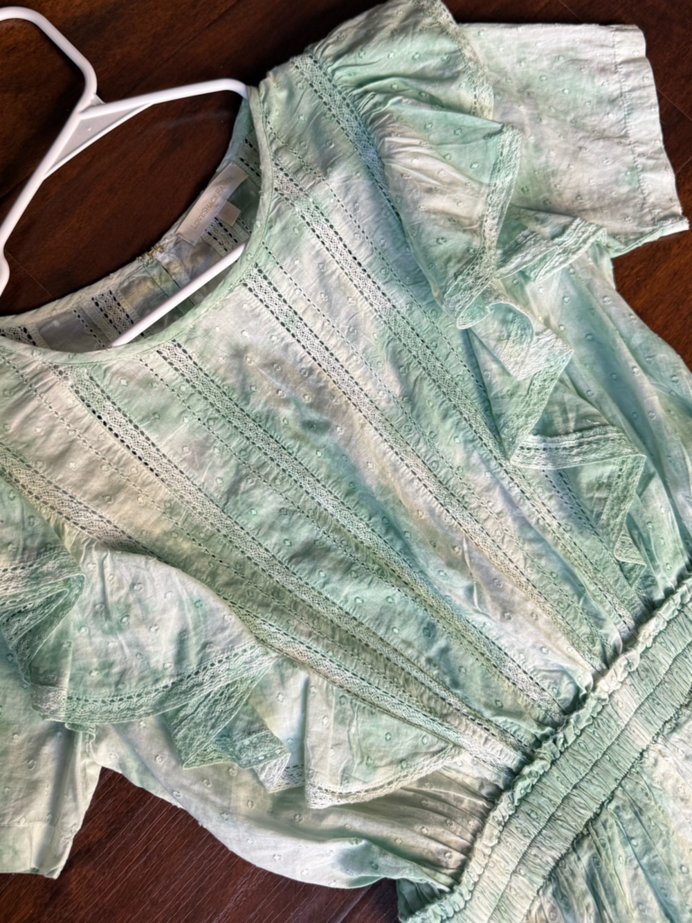 LoveShackFancy Natasha Ruffle Mini Dress size XS in preppy green - Picture 5 of 9